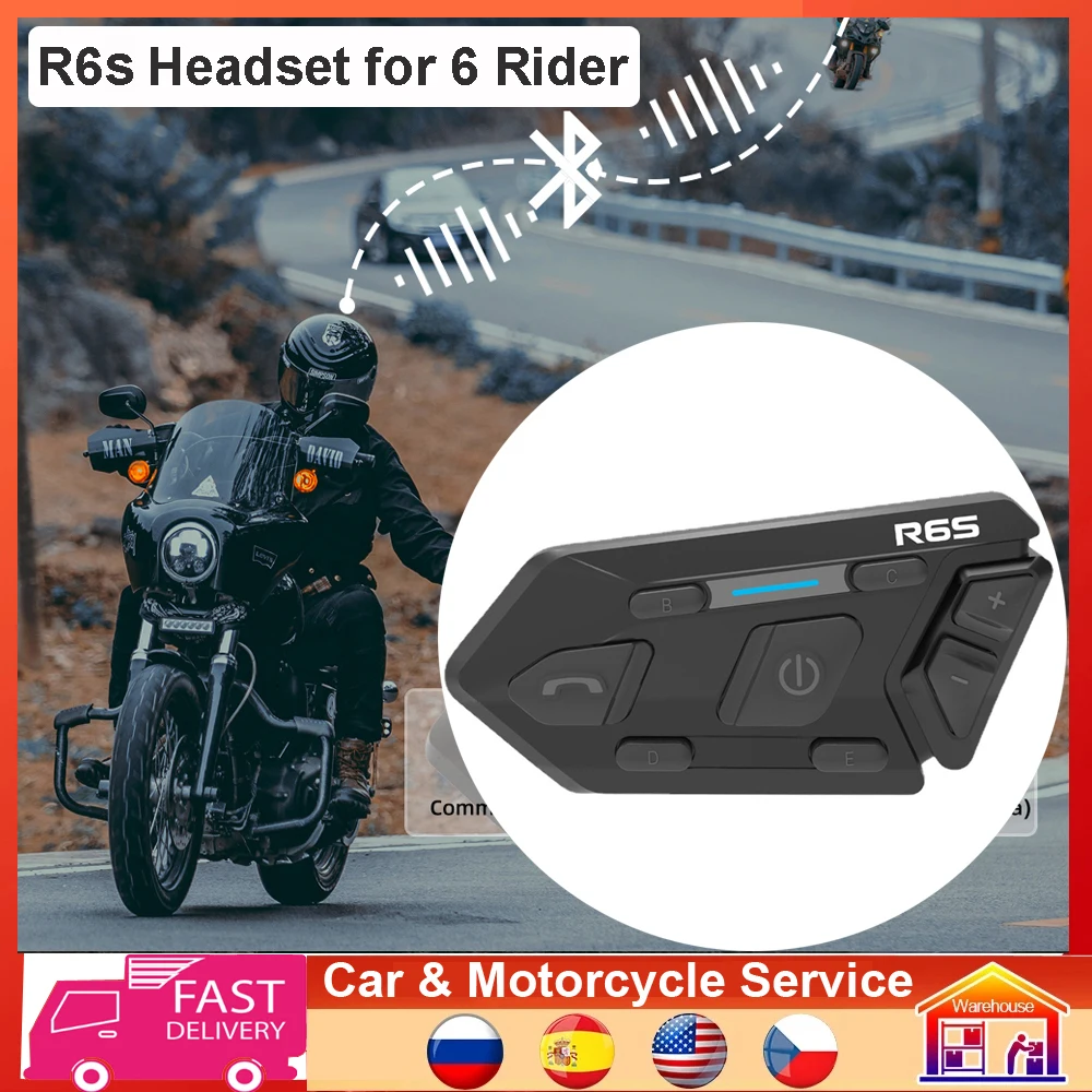 WAYXIN R6s Helmet Headset Motorcycle Intercom Waterproof BT 5.0 for 6 Rider Moto Interphone Communication 1200m