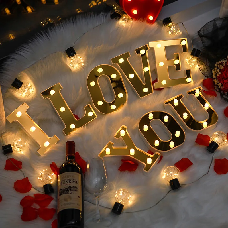 

Gold Mirror 3d Alphabet Letter LED Light Number Lamp Decor Digital Night Light For Home Room Wedding Birthday Party Decoration