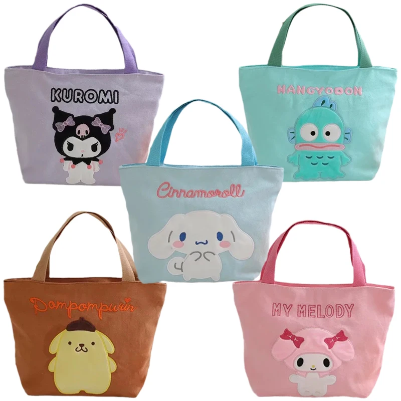 

Sanrioed Cute Cartoon Cinnamoroll My Melody Purin Dog Kuromi Canvas Bento Lunch Box Bag Anime Figure Kawaii Handbag Girls Gifts