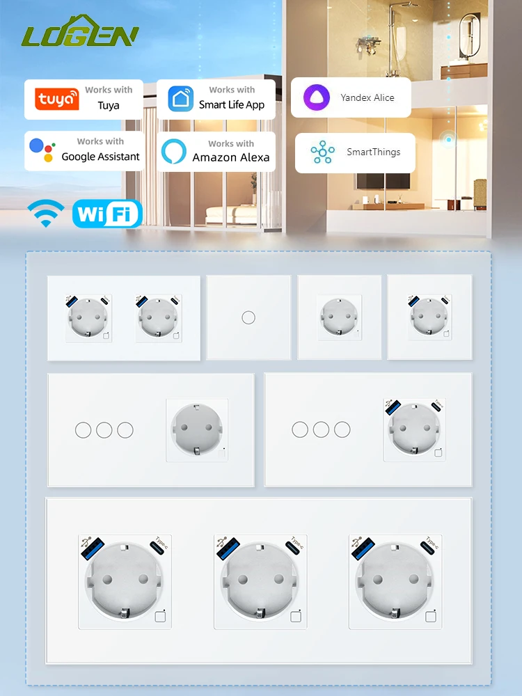 LOGEN Smart Touch Switch Wi-Fi Розетка Стандарт ЕС Нужен нейтральный провод Мониторинг