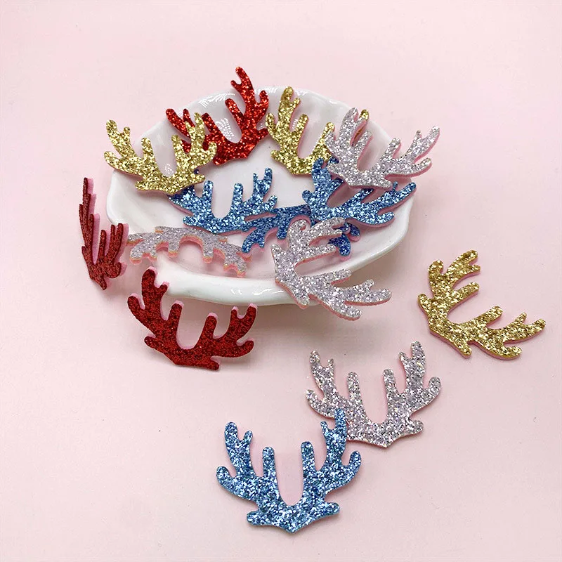 

32 34*40mm Cartoon Gold Powder Deer Horn Christmas DIYHandmade Patch Hair Clip Accessories Decorative Materials