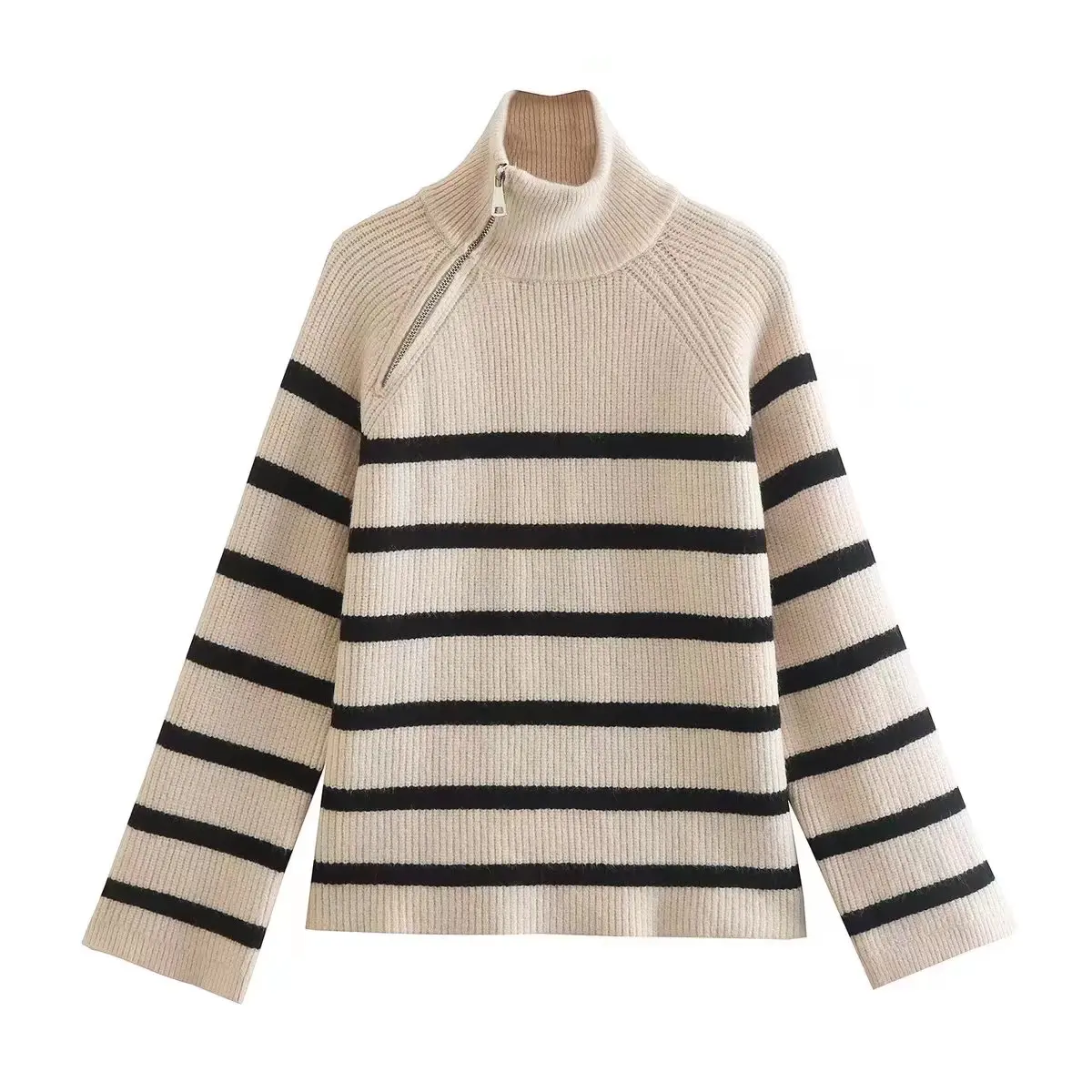 

Strips Sweater Women Turtleneck with Zipper Pullover Sweaters Tops Fall Winter Warm Clothes Long Sleeve Top Jumpers Female