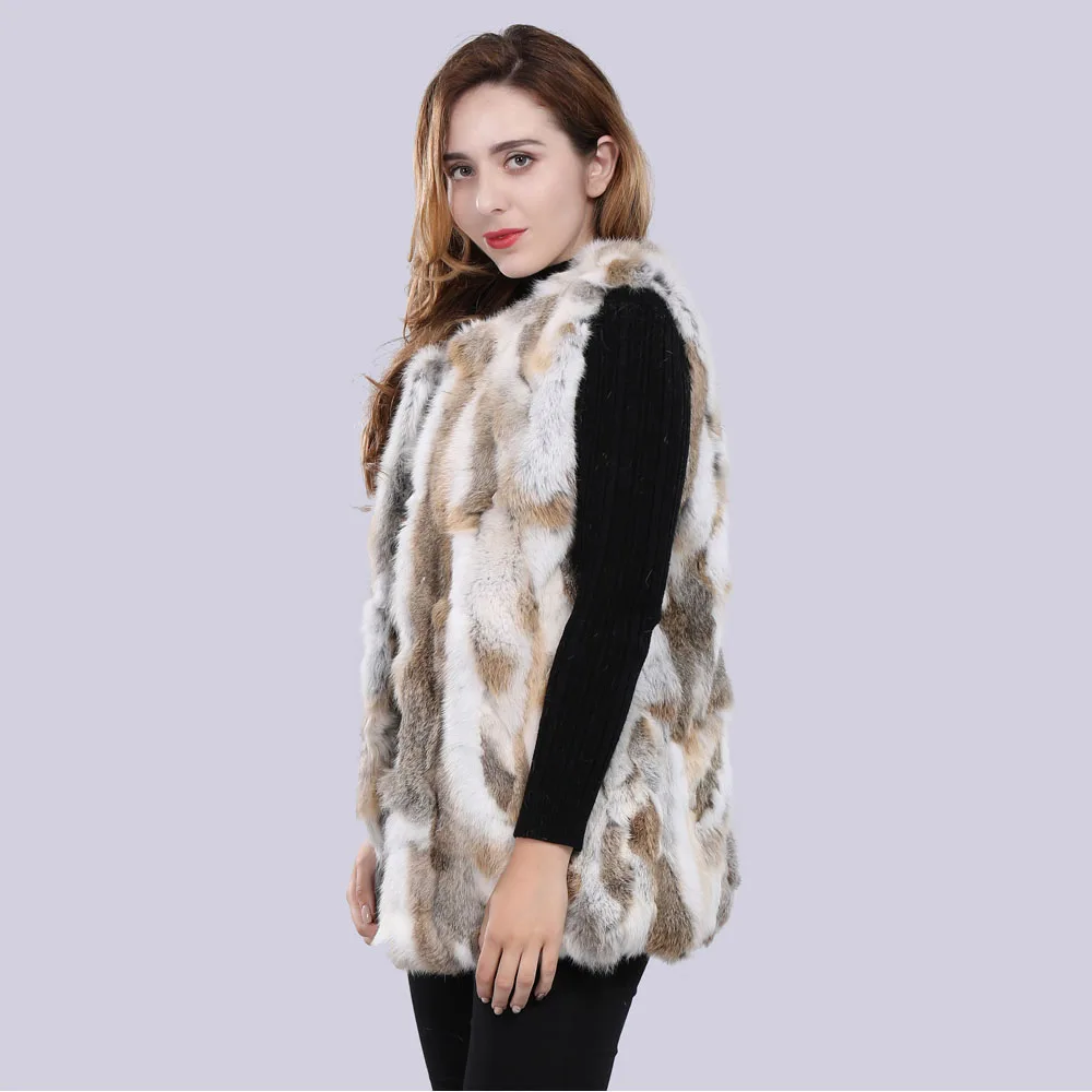 Женский Теплый жилет из натурального кроличьего меха 100% натуральный меховой