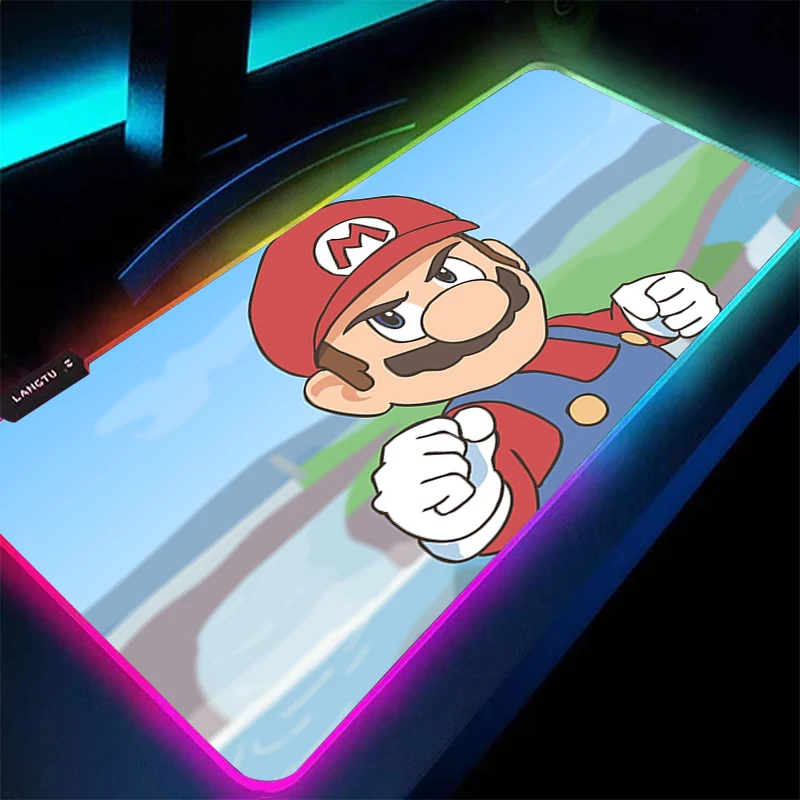 Фото Коврик для мыши RGB M-Mario 90x40 см с подсветкой, игровые аксессуары, компьютерный скоростной мини-клавиатурный коврик для геймеров, светодиодный настольный коврик с обработанными краями №5