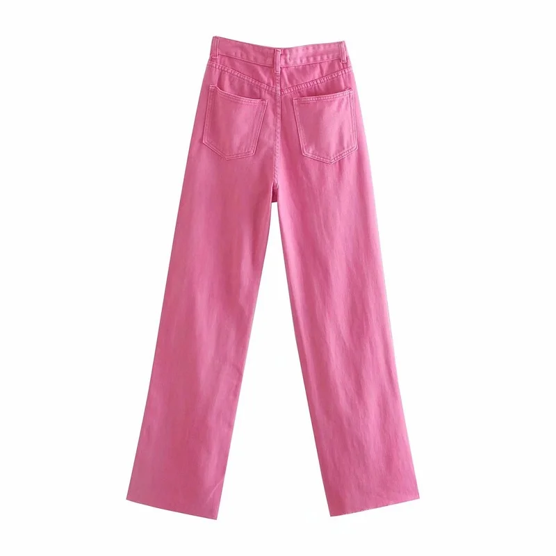 Women Pants 2023 Fashion Summer Sweet Pink Denim Jeans Trousers Y2k Classic Pop Cute High Waist Wide Leg Pant Female Streetwear