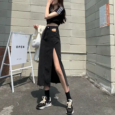 Y2k Skirt юбка Woman 2022 Denim Skirts Jupe Women Jeans High Waist Calf Length Blue / Black Summer Clothes Streetwear Dropship
