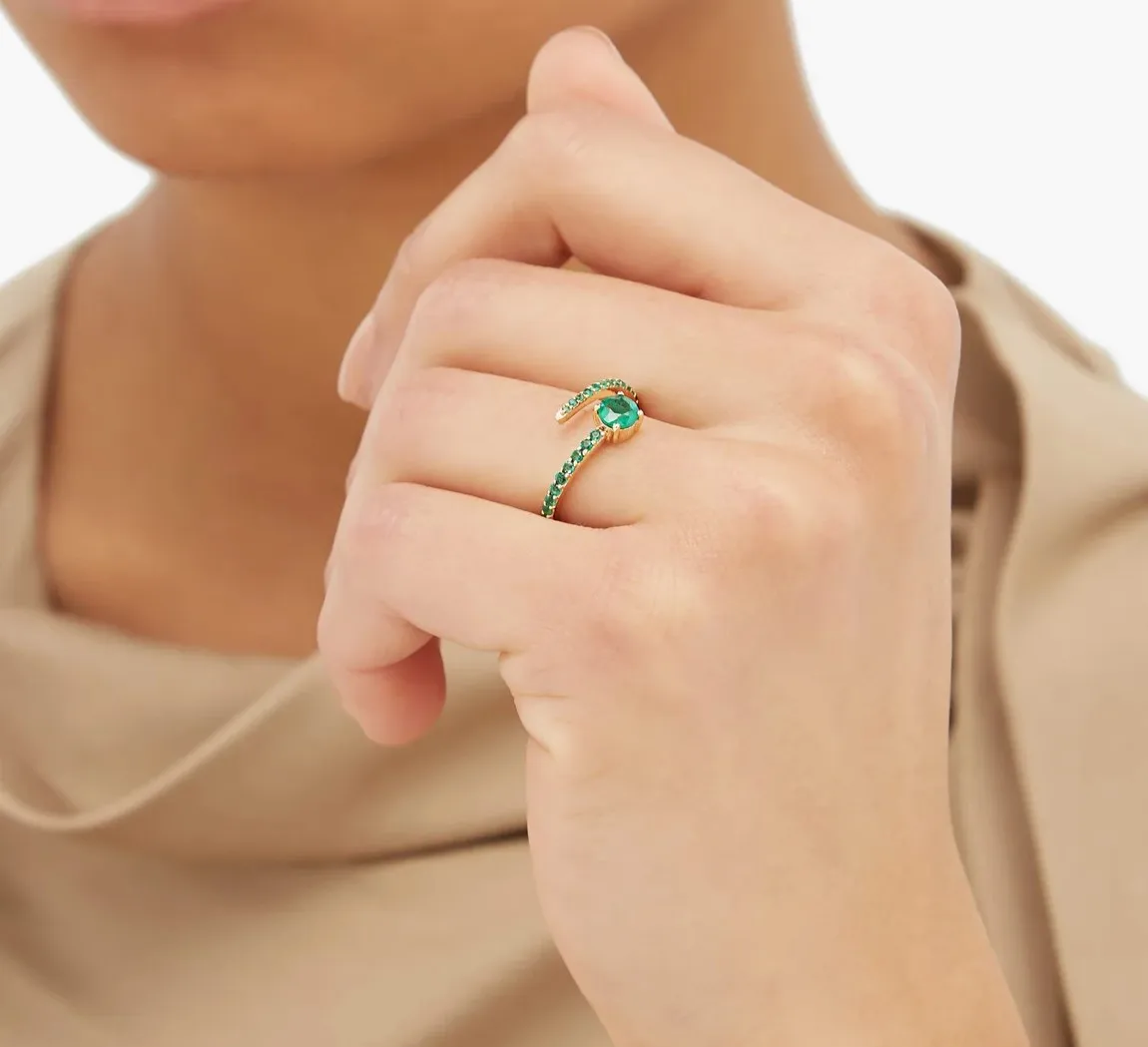 

1CT Round-cut Claw setting Emerald Ring Lab Grown 14K Yellow Gold Engagement Wedding Gift