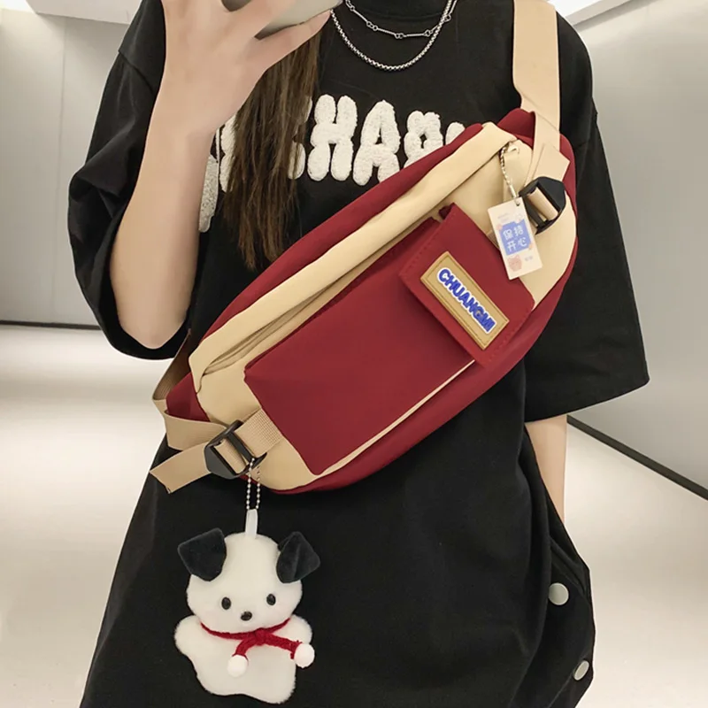 

Red Teenagers Nylon Cloth Crossbody Bags Original Bright Summer Sport Multi Pocket Branded Waist Bags Cheap Unisex Shoulder Bag