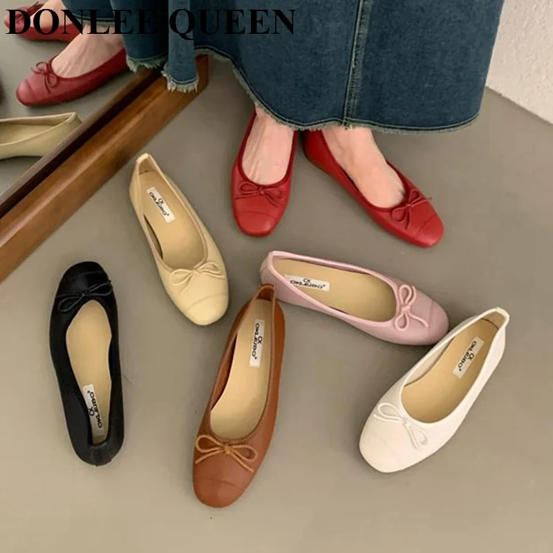 

Балетки женские с круглым носком, плоская подошва, Мокасины, без застежки, мягкие лоферы, модная брендовая обувь