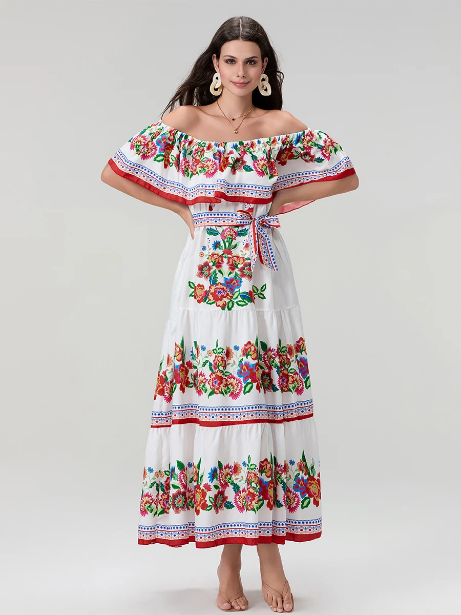 Женское длинное платье без бретелек летнее пляжное с цветочным принтом вырезом