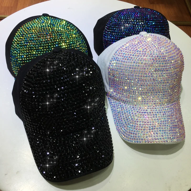 

Blingbling Colorblock Hot Drilling Hats Black Couple Peaked Cap 2022 New Fashion All-match Casual Seasons Shade Baseball Caps