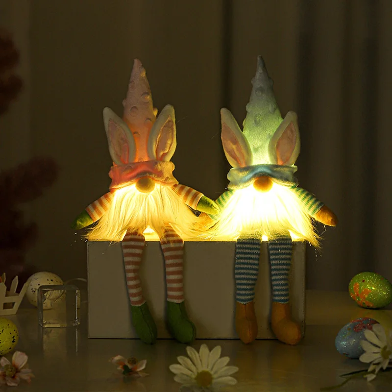 2022 Easter Decoration Long Legs Doll with Light Led Glowing Bunny Elf Dolls Gift for Kids DIY Party Decorations Home | Дом и сад