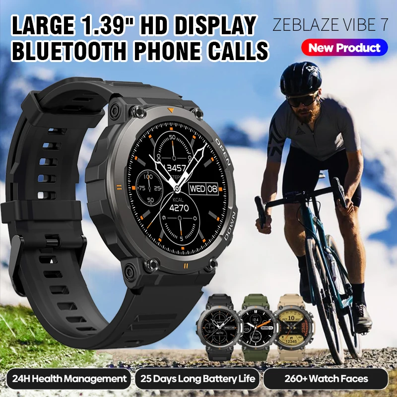 

Zeblaze Vibe 7 Rugged Smartwatch Make/Receive Calls 25 days Battery Life 100+ Sports Modes Smart Watch for Men Women