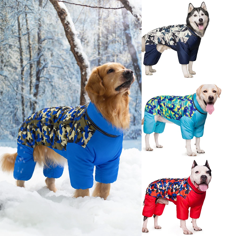 

Winter Pet Dog Clothes Super Warm Large Dogs Jacket Thicken Cotton Coat Waterproof Dog Jumpsuits Puppy Dog Costume