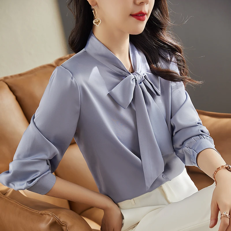 

Korea Fashion Office Ladies Work Shirts Women Blouses Spring Summer Casual Bow Elegant Party Chiffon Shirts Female Tops