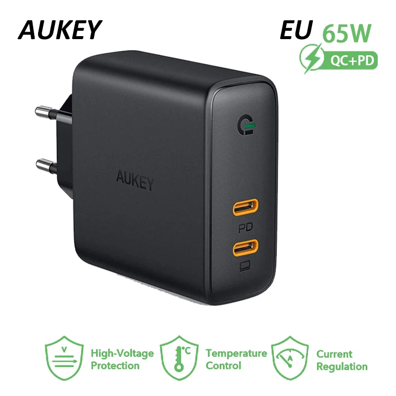 

AUKEY 65W PA-D5 Fast Charger Adapter For MacBook Pro Laptop Type C PD EU Quick Charger For iPhone 13 iPad Huawei Xiaomi Samsung