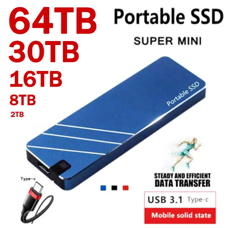 

NEW Original 500GB Portable SSD High Speed 1TB 2TB 4TB 8TB 16TB External Solid State Drive USB3.1 Type-C Hard Disk for Laptop