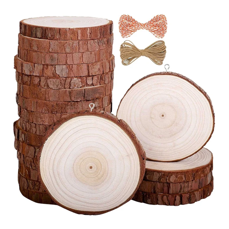 

20Pc Natural Wood Slices Unfinished Wood Christmas Ornament For Craft And Arts Wood Rounds Pre-Installed With Eye Screws