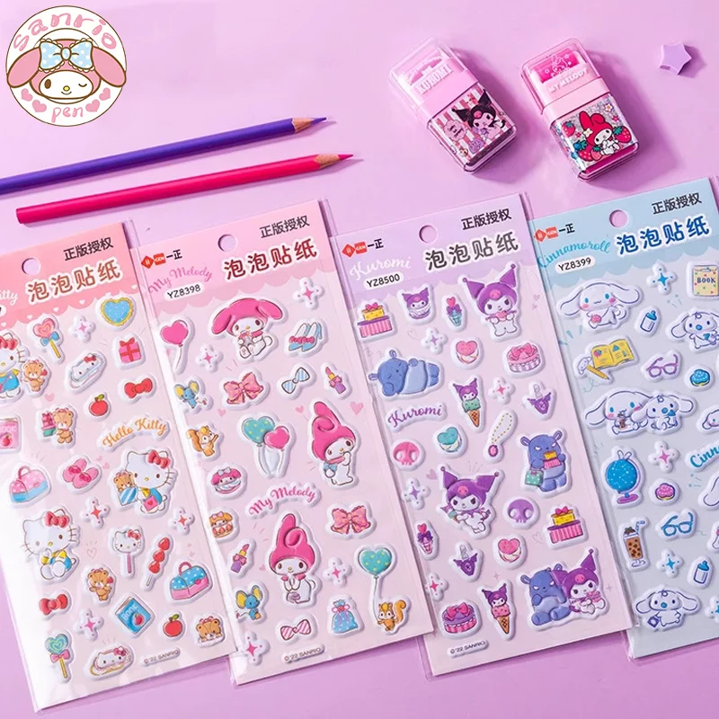 

40 шт., милые стикеры Sanrio в виде пузырьков, мультяшная мелодия, куроми, коричная чашка, наклейки для книг, канцелярские товары в подарок для студентов