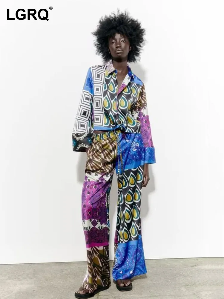 

LGRQ Trendy Personality Printed Women's Shirts Straight Pants Sets High Quality Fashion 2023 New Original Design Clothes 19J5759