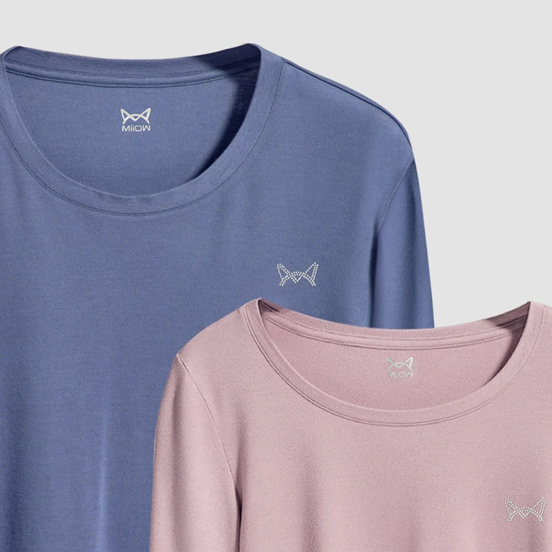 MiiOW Thermal Underwear Set Women & Men Couple Winter Warm Shirt Round Neck wear inside Solid soft Breathable Ladies Clothes