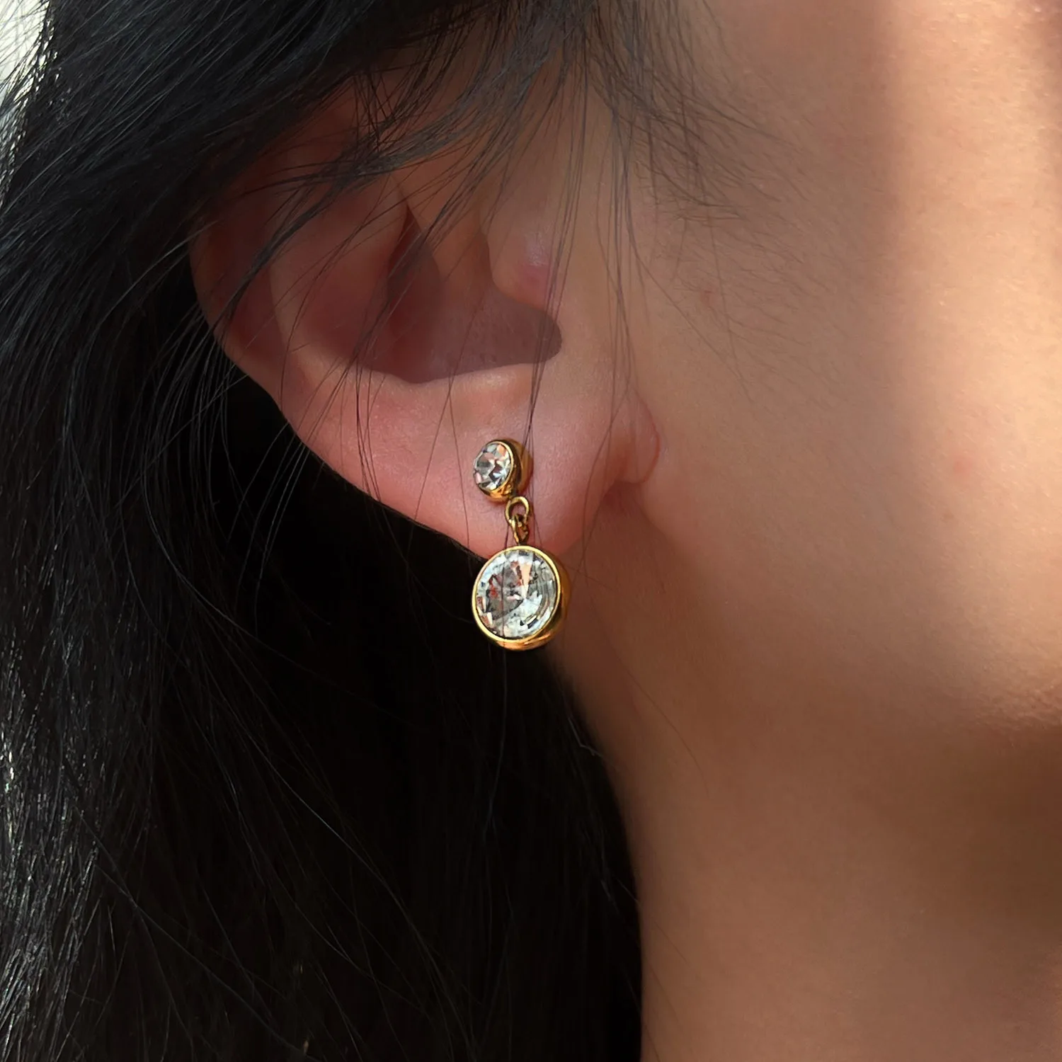 Stainless Steel PVD 18K Gold Plated Tarnish Waterproof Colorful Crystal Dropping Earrings For Woman Jewelry Wholesale Trendy