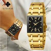 wwoor fashion gold mens watches new luxury brand watch mens business waterproof stainless steel quartz wrist watch reloj hombre