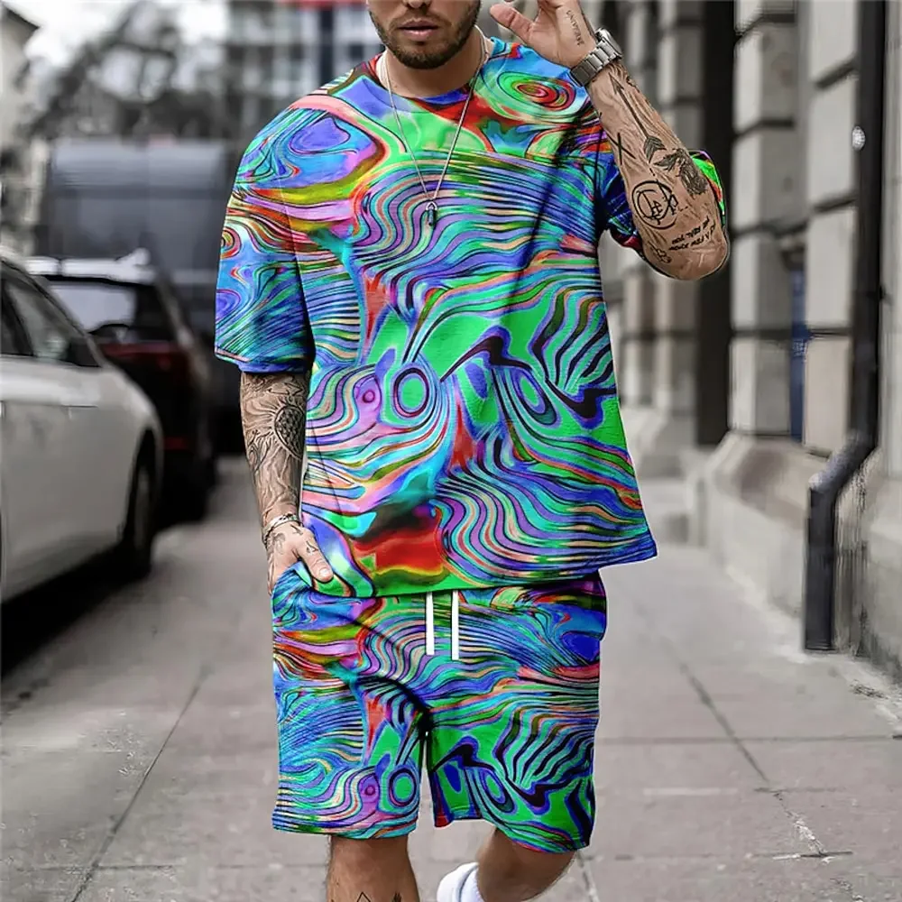 

Men's Shirt Set Shorts and T Shirt Set T-Shirt Outfits Sport Designer Casual Shirt Optical Illusion Abstract Graphic Prints ID87