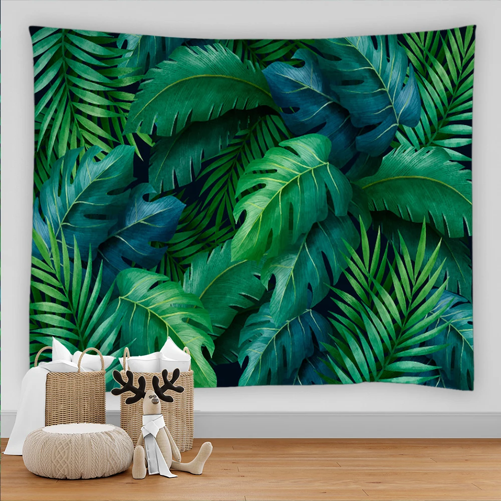 

Green Plant Palm Leaf Tapestry Plantain Leaves Tropical Rainforest Plants Wall Hanging Tapestry Wall Cloth Home Room Decor Art