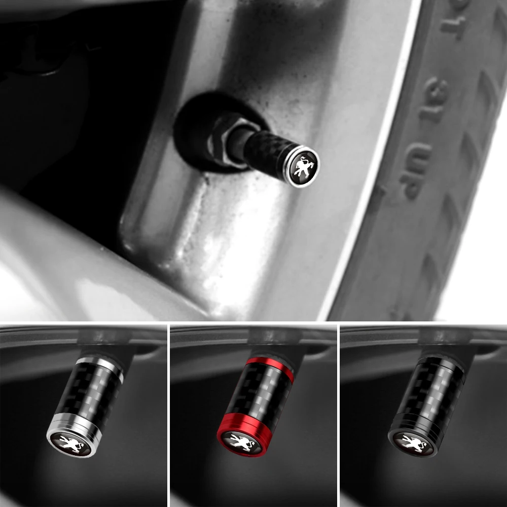 

4pcs Carbon Fiber Tire Valve Cover Wheel Air Protection Cap Decor For Peugeot 206 207 208 306 307 308 508 106 107 108 2008 3008