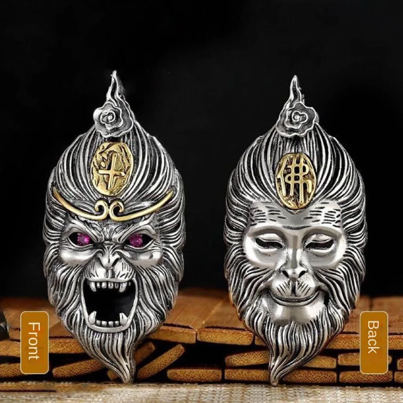 

Fashion Double sided Buddha Necklace For Men and Women Hip Hop Retro Gorilla Pendant Sweater Chain Punk Jewelry Accessories Gift