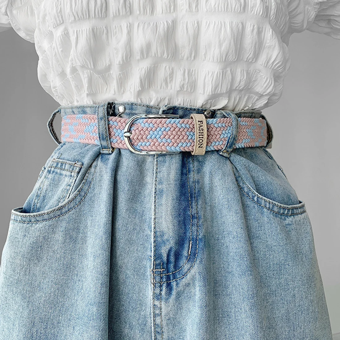 New No Punching Breathable Alloy Belt Buckle Belt Elastic Lazy Belt Fashion Braid Canvas Casual Waistband Candy Color Belt