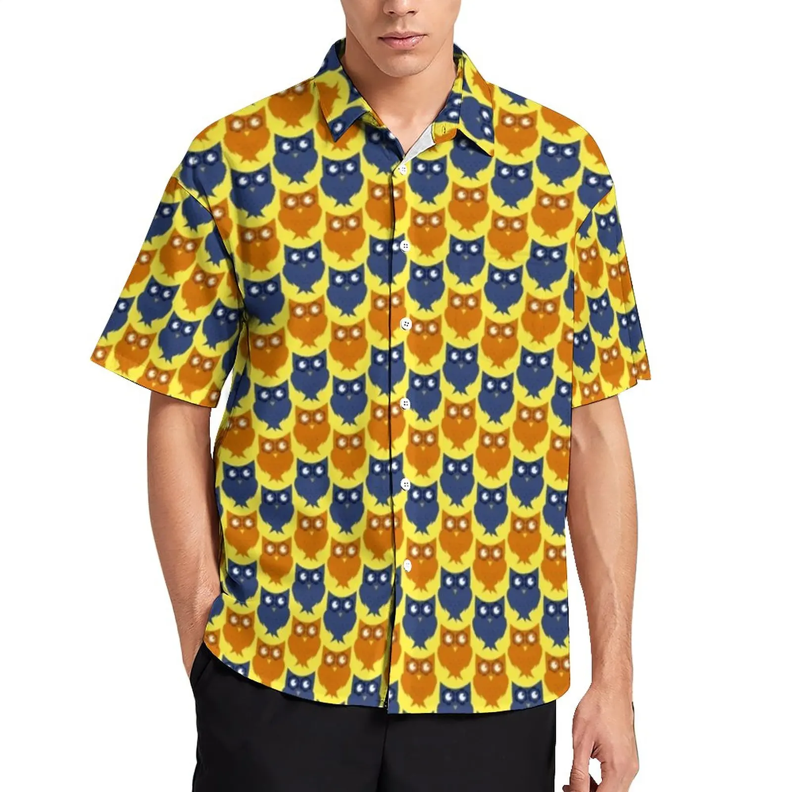 

Owl Design Casual Shirts Lil Hatchling Print Beach Shirt Hawaii Harajuku Blouses Man Graphic Plus Size 4XL