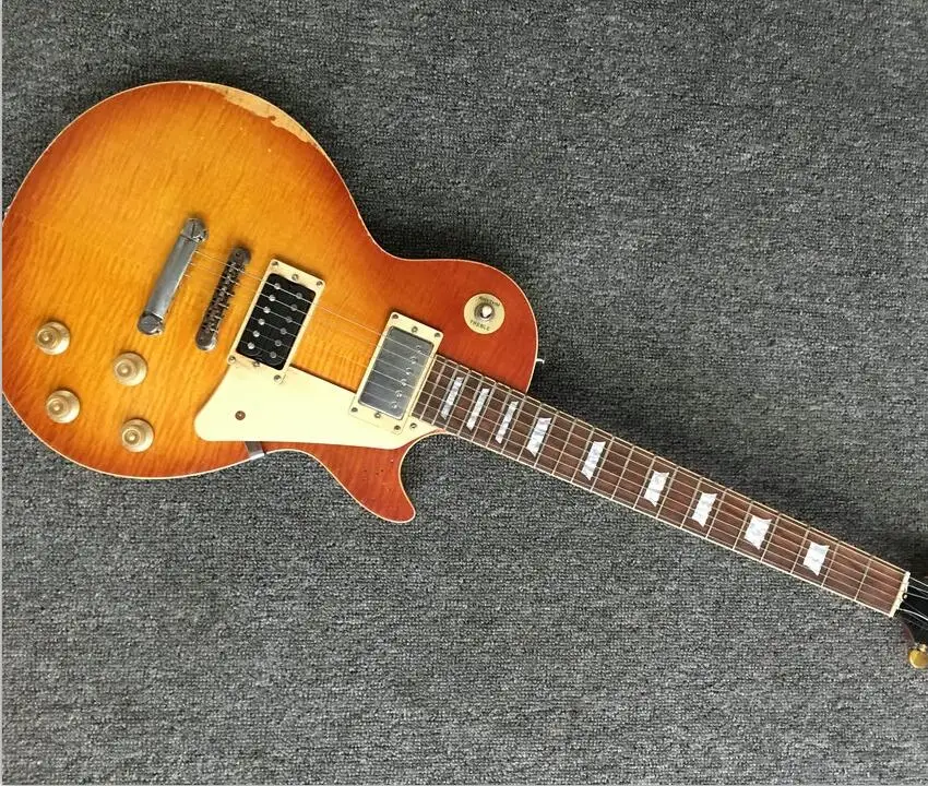 

Relic LP Electric Guitar mahogany Body Maple Neck Aged Hardware Tea Burst Nitro Lacquer Finish Can be Customized