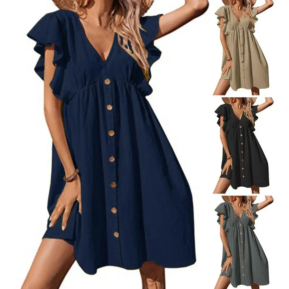 

Bohemian Ruffle Sleeve Dresses for Women 2022 V-Neck Loose High Waist Sexy Summer Dress Women Fashion Female Sundress Vestidos