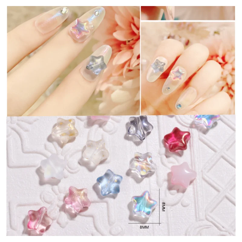 

10pcs 8*8mm Star Nail Rhinestones Cute Jelly Color Pentagram 3D Resin Nail Charms Kawaii Accessories For Korean Manicure Design