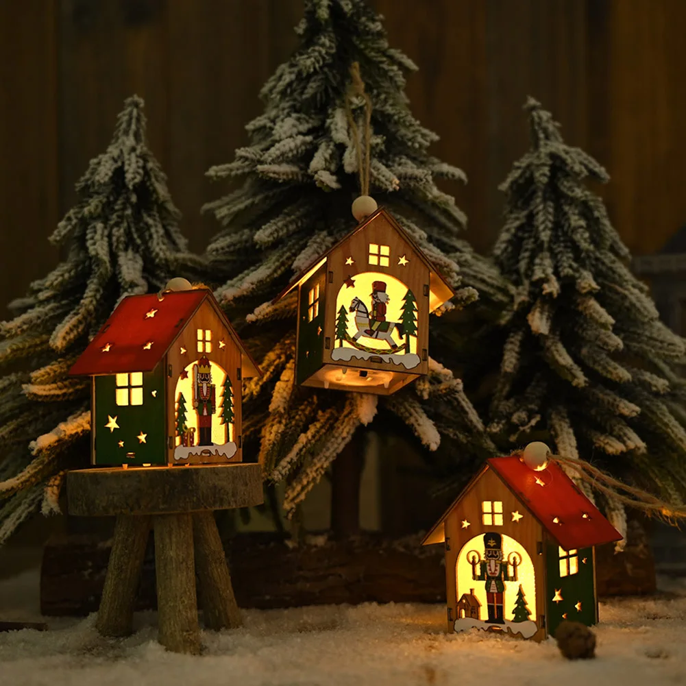 

Wooden Hanging Pendant Car Ornament Xmas Festival Toys Creative Walnut Soldier and House Pendant Christmas Atmosphere Decor