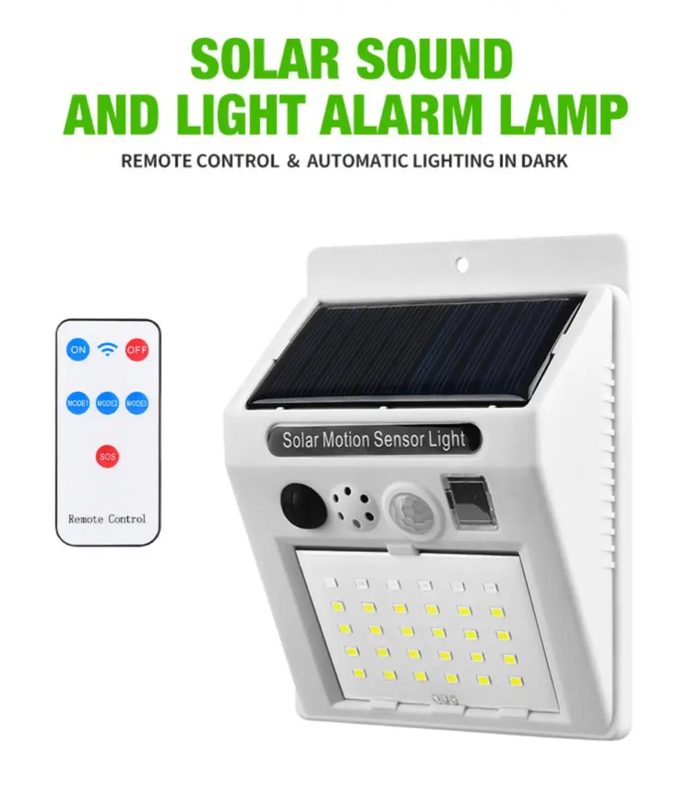 Solar Alarm Lamp Human Body Infrared Induction Light Prevent Thief Outdoor Waterproof Wall Light Garden Patio Street Lighting