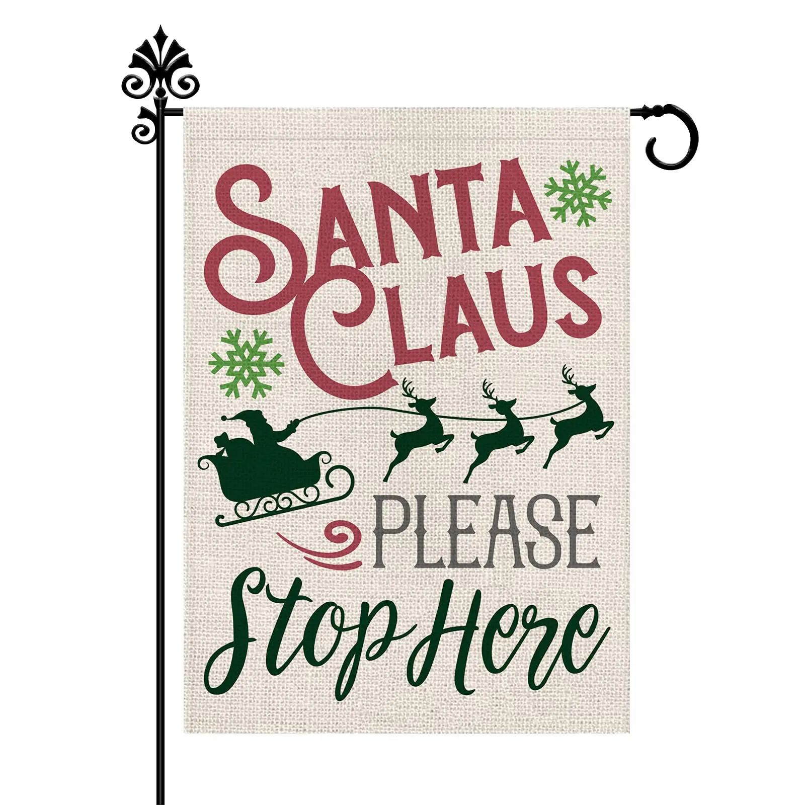 

Christmas Garden Flag Santa Claus Sleigh Reindeer Please Stop Here Dorm Banner Indoor Vivid Color Party UV Resistant