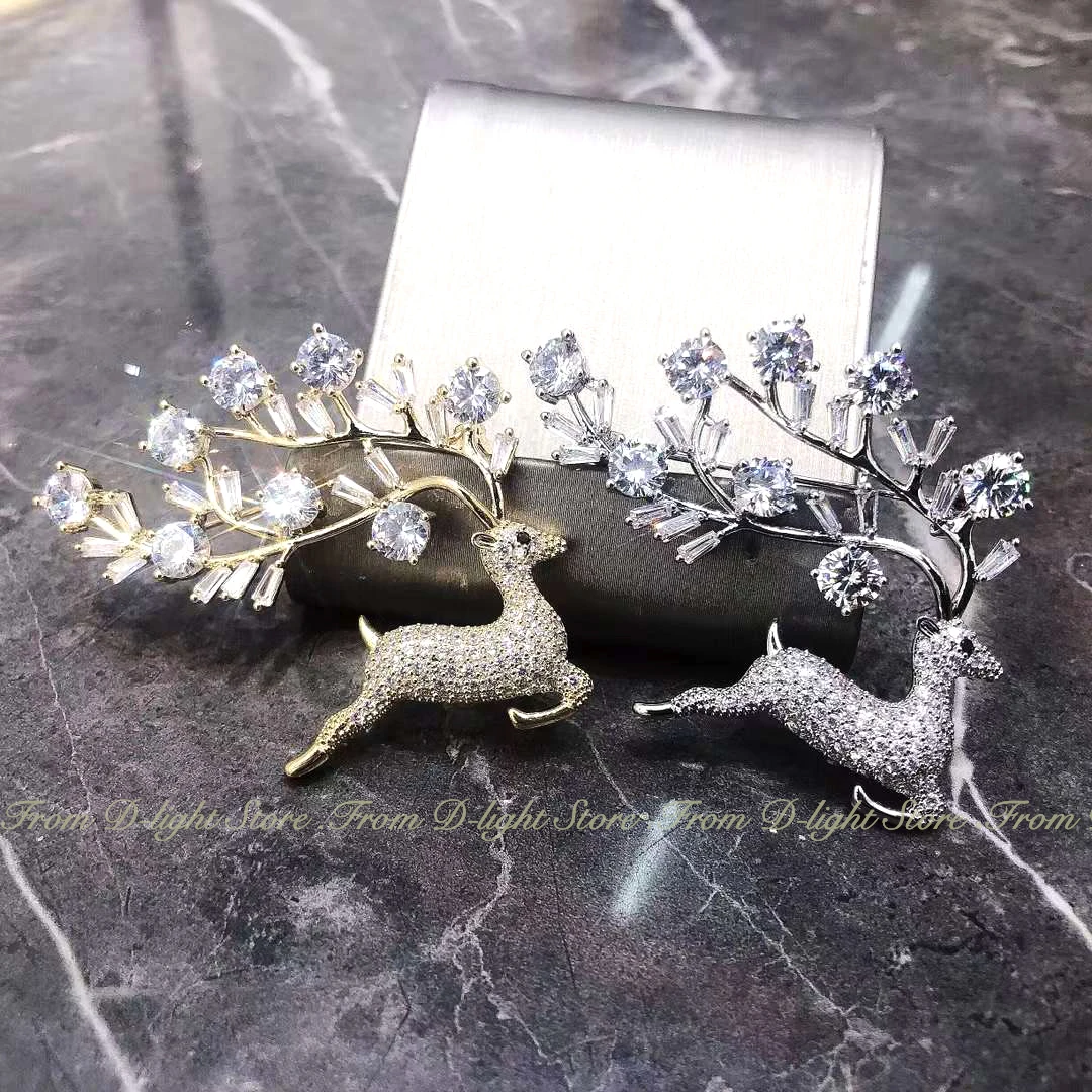 

Exquisite Luxurious Cute Animal Deer Brooch Female Inlaid Shiny Zircon Matching Suit Dress Shirt Elegant Party Jewelry Nice Gift