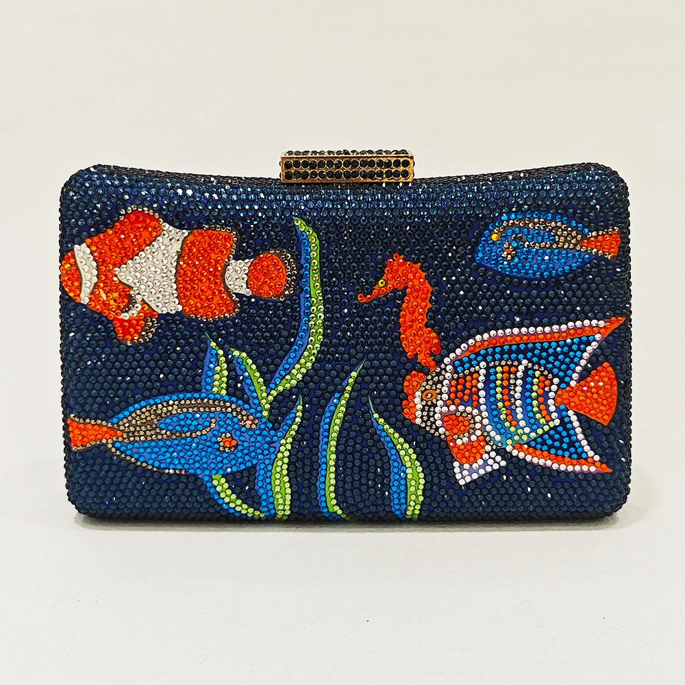 Женские вечерние клатчи с бриллиантами синие/фиолетовые Свадебные кошельки