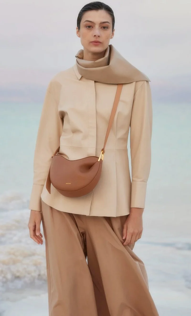 

Женская плиссированная кожаная сумка POLENE, новая нишевая дизайнерская сумка-мессенджер на одно плечо с усовершенствованной текстурой, 2022