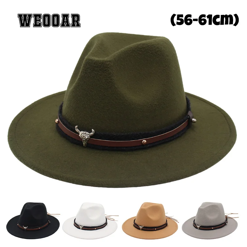 (56-61cm) Classic Wide Brim Fedora Hat Women Men Felt Cap 2022 Autumn Bull Belt Jazz Ladies Hat Country Hat sombreros de mujer 1