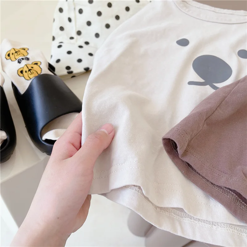 2022 Summer New Children Short Sleeve T Shirt Cute Bear Print Baby Cartoon T Shirt Tops Cotton Girls Tee Cute Kids Boys T Shirts