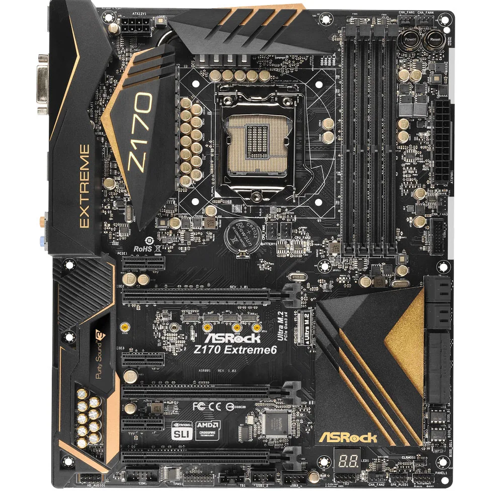 

Б/у материнская плата GA 1151 ASRock Z170 extreme me6 Intel Z170 4xDDR4 64 Гб ATA3 USB3.0 M.2 HDM