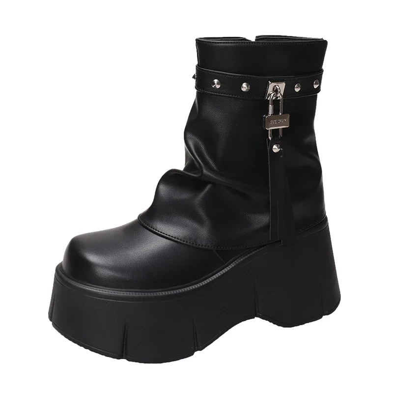 

Женские ботильоны из мягкой кожи, до середины икры, на высокой платформе, на танкетке 9 см