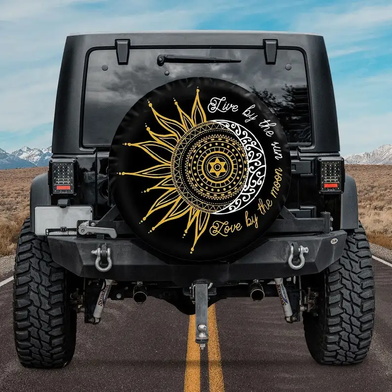 

Live By The Sun, Love By The Moon Spare Tire Cover For Car - Custom Spare Tire Covers Your Own Personalized Design,