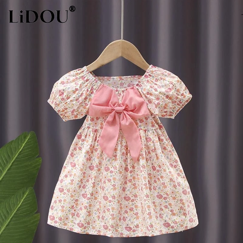 

2023 New Korean Fashion Children's Dress for Girls Loose Casual Vintage Sports Chic Floral Cute Kawaii Sweet Aesthetic Robes