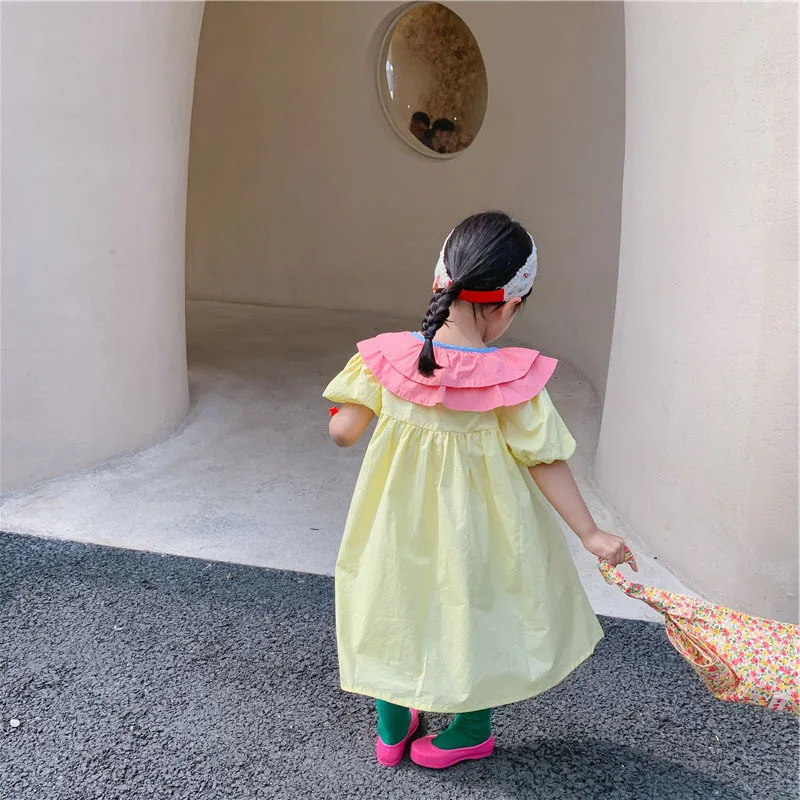 Детское платье в стиле преппи летнее новое принцессы с кукольным воротником для