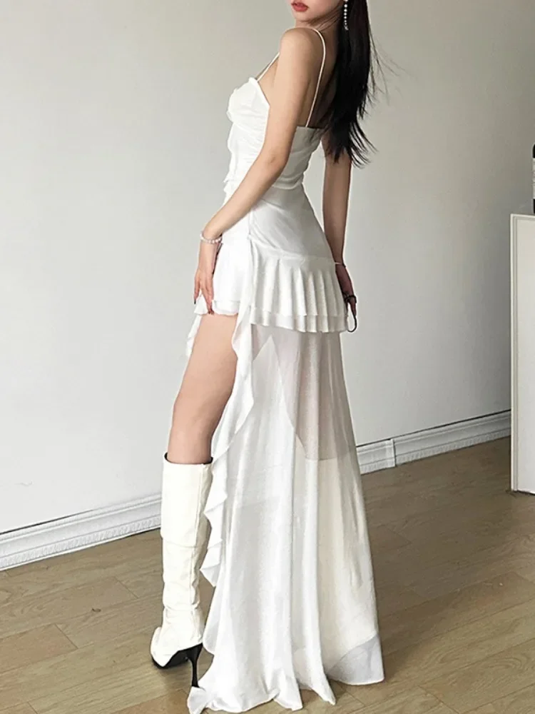 2024 Y2k Эстетическое нерегулярное платье с рюшами сексуальные плиссированные